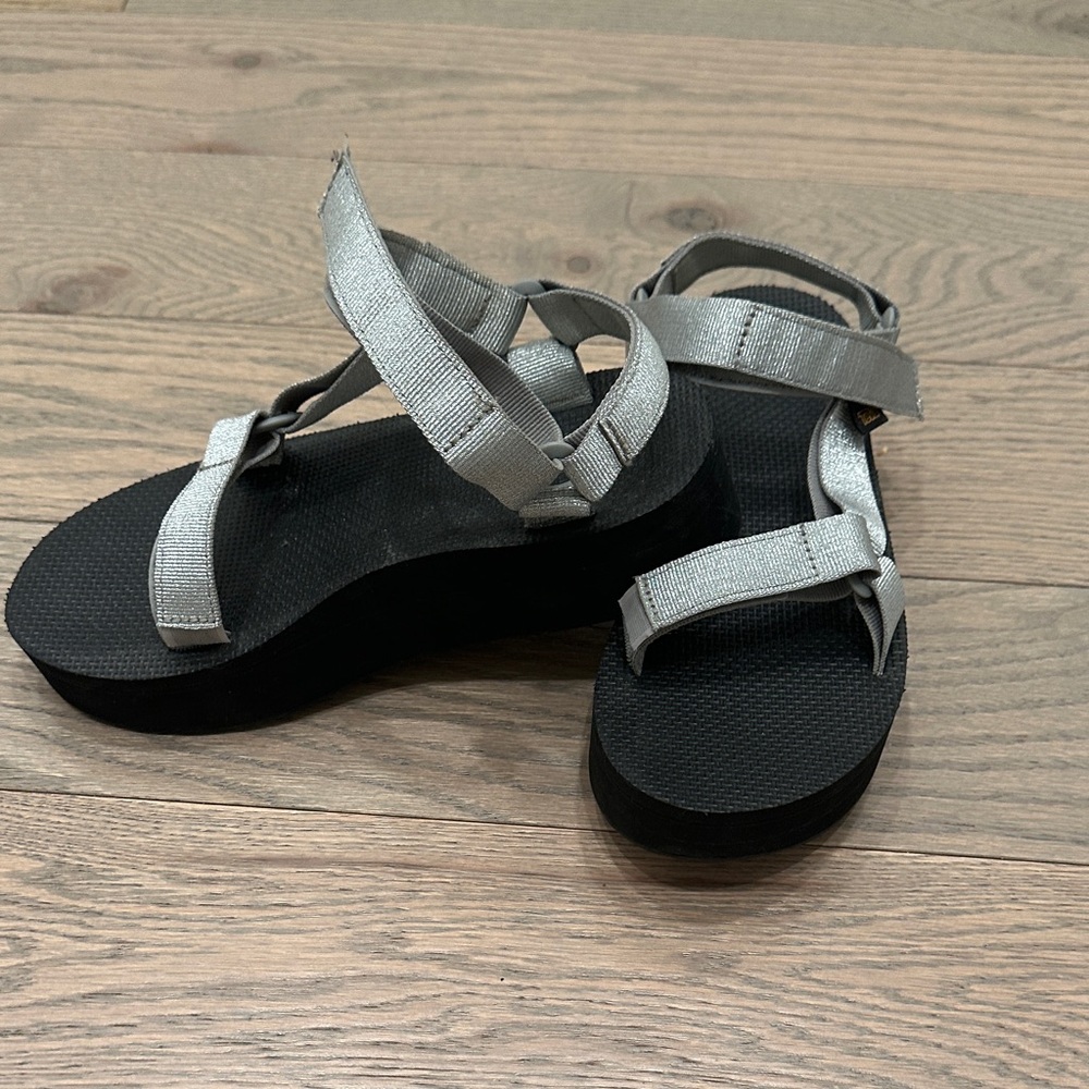 Teva Women's Sandals with Silver Straps and Black Sole
